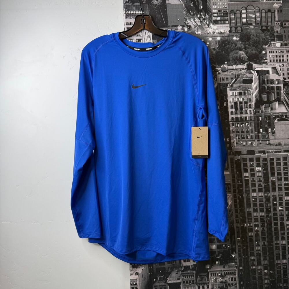 NWT Nike Pro Dri-FIT Slim Fit Long Sleeve Training Top Blue XL - Picture 1 of 6